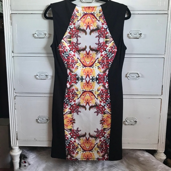 FOREVER 21/Black, Red & Orange Pattern Dress/SZ L - Picture 4 of 6